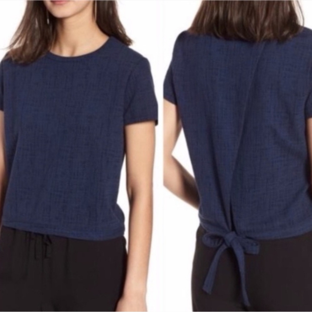 Madewell Navy Verse Tie Back Boxy Short Sleeve Top - Size M